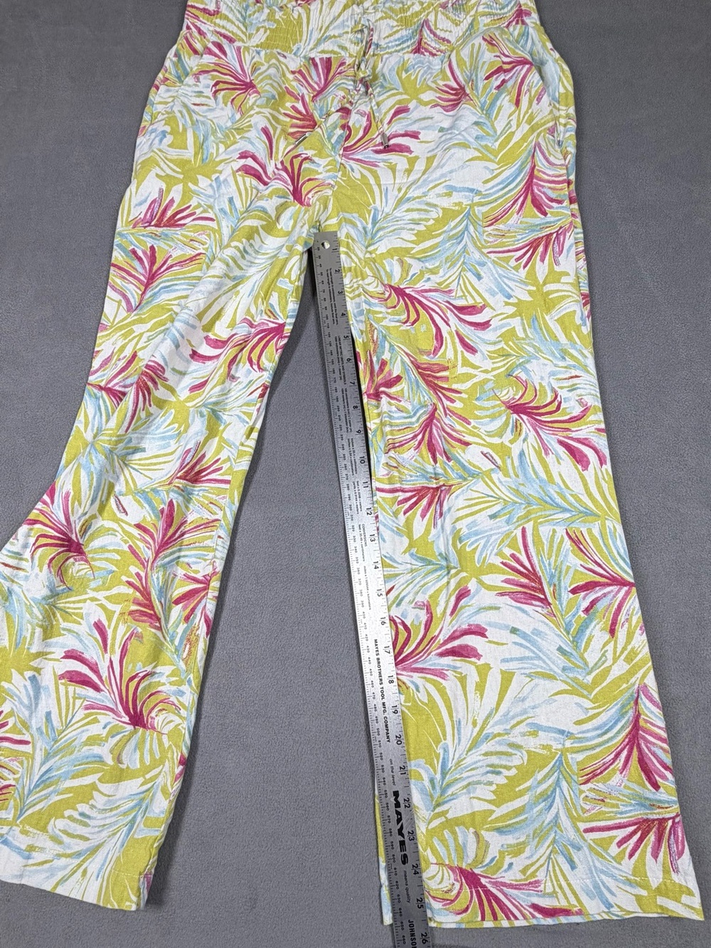 Land N Sea Tropical Print Linen Blend Pink & Green Pants - Picture 5 of 9